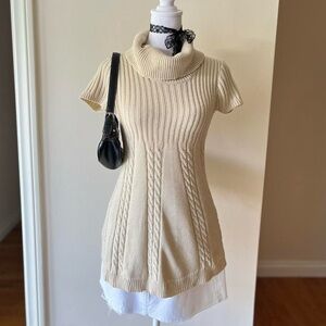 Vintage 90s Y2K Charlotte Russe Cable Knit Turtleneck Babydoll Sweater Top XXS